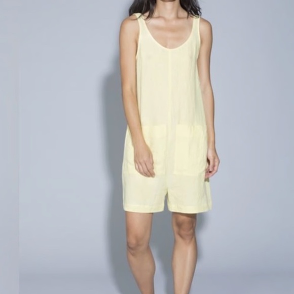 Ilana Kohn Pants - Ilana Kohn yellow 100% linen short jumpsuit with large pockets rompers